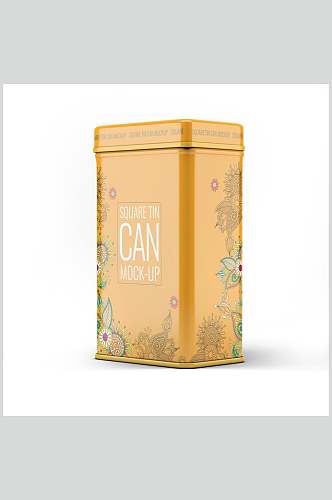 花朵方形茶叶罐食品密封罐包装样机