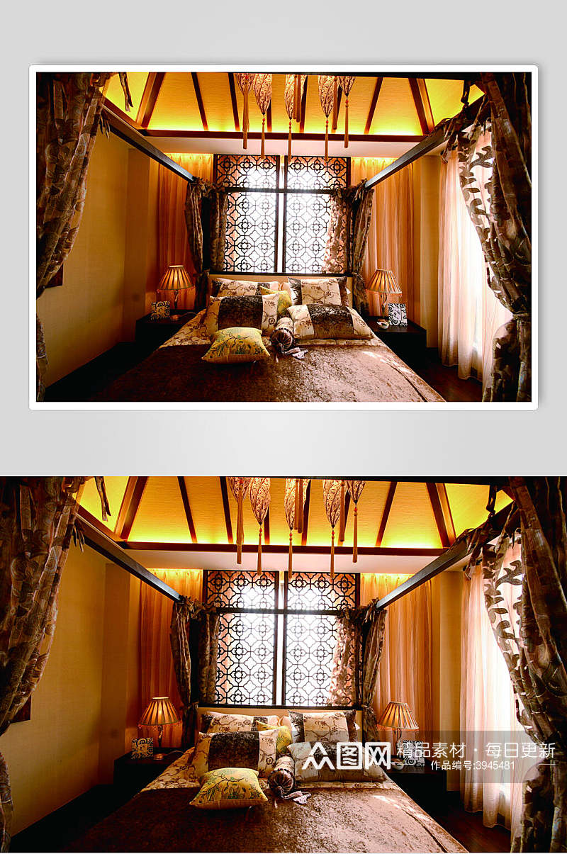时尚床灯枕头东南亚风格样板房图片素材