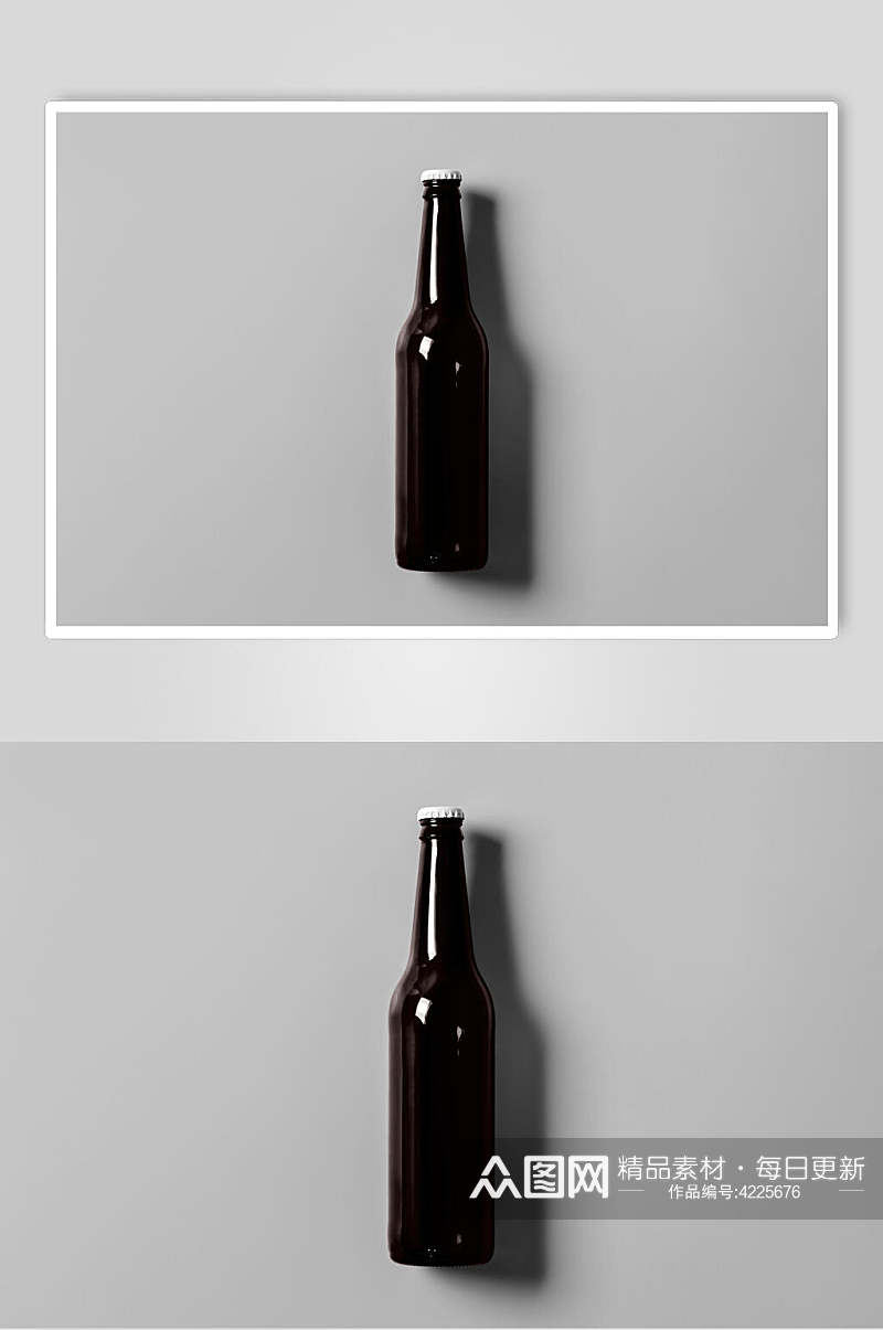 黑色立体留白简约瓶子啤酒瓶体样机素材