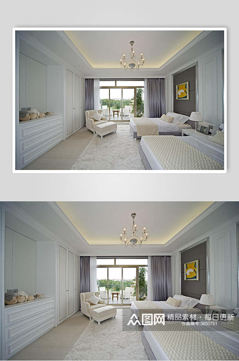 欧式别墅白色简约卧室图片素材