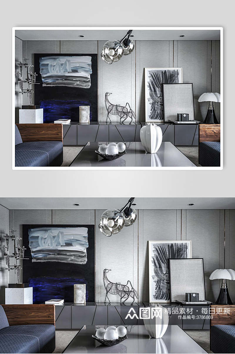 灰色客厅三居室设计图片素材