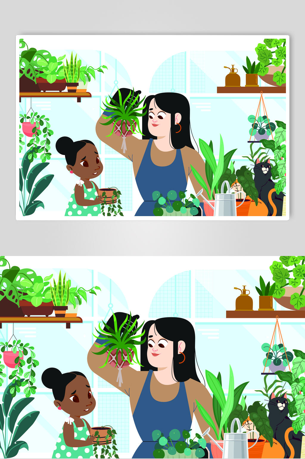 大棚种植盆栽插画矢量素材素材