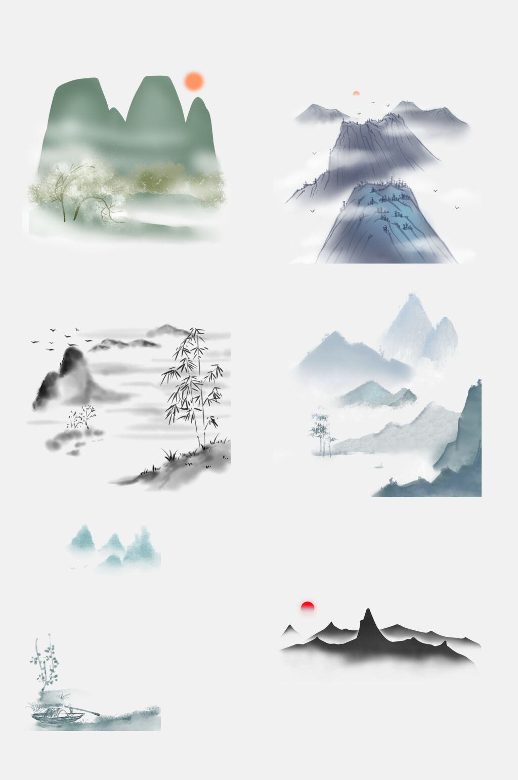水墨山水风景免抠设计素材素材