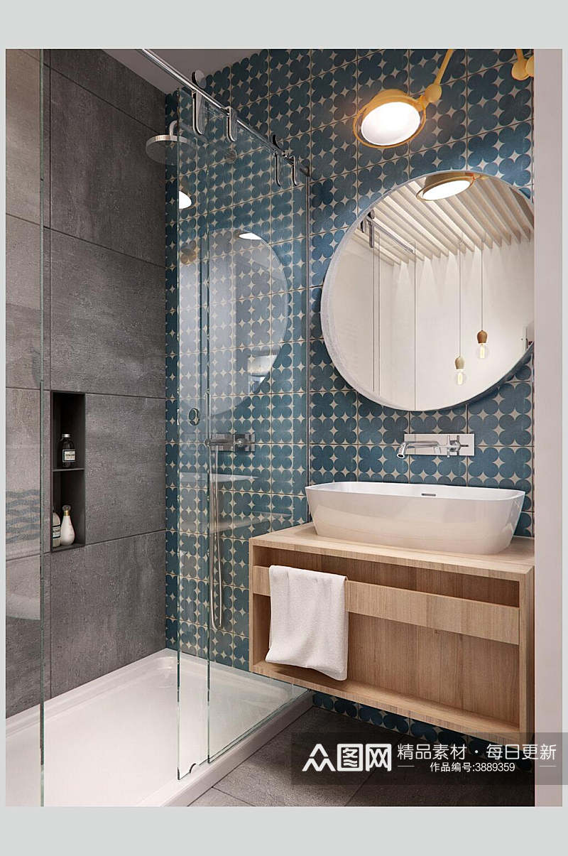 浴室玻璃隔断浴室柜北欧风格室内图片素材