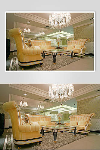 水晶叨登沙发黄法式别墅样板间图片