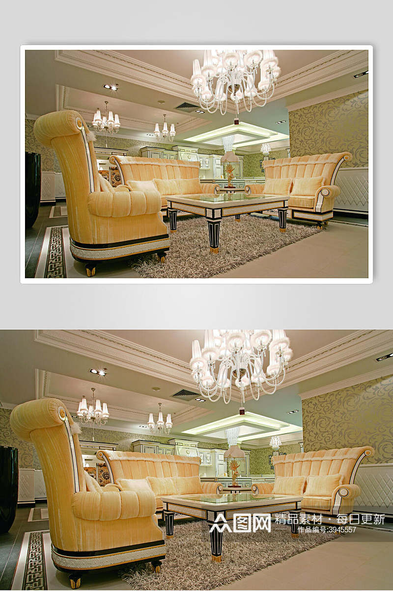 水晶叨登沙发黄法式别墅样板间图片素材