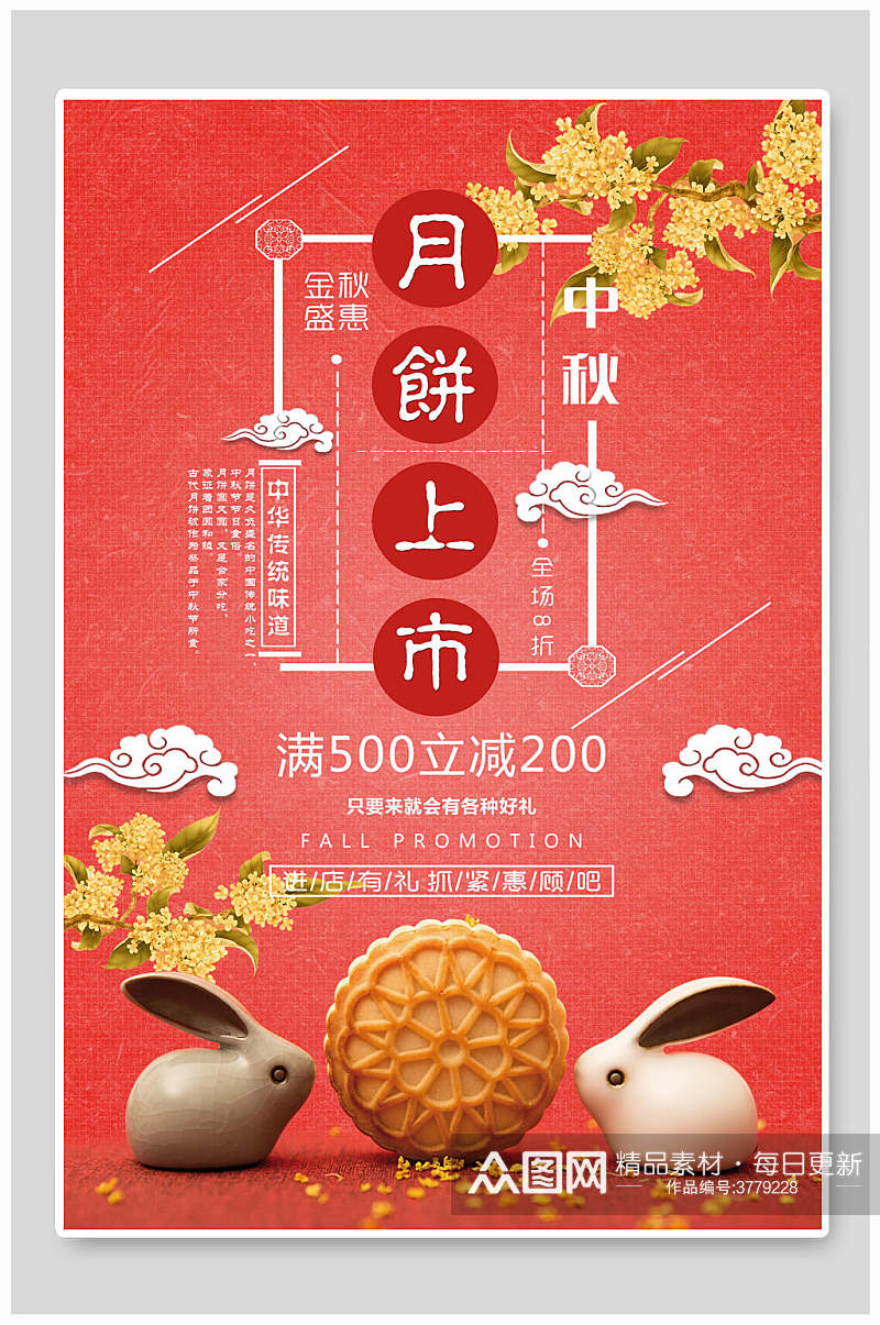 粉色卡通月饼上市中秋节团圆海报素材