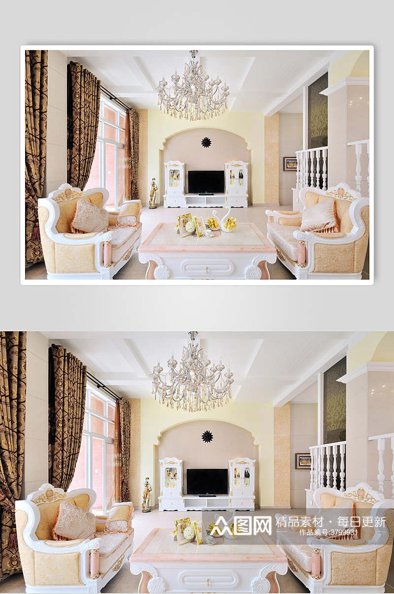 豪华大气室内客厅精装欧式别墅图片素材