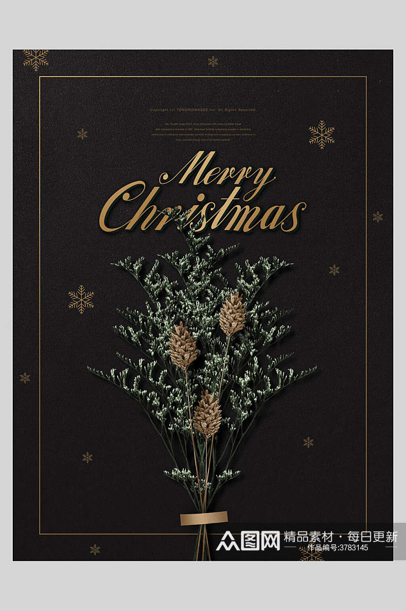 黑色雪花绿叶圣诞节创意海报素材