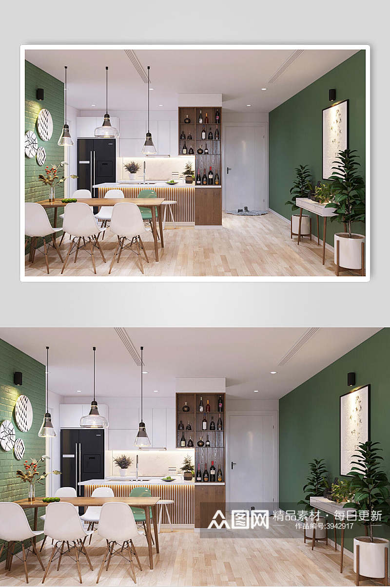 北欧风格墨绿色背景墙室内图片素材