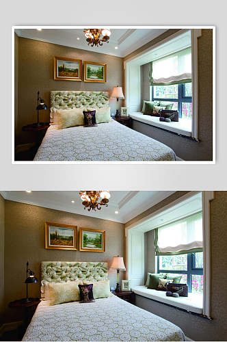 简约卧室飘窗法式别墅样板间图片