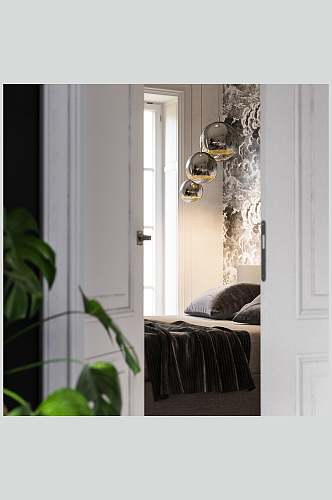 卧室绿植浅色金属装饰北欧风格室内图片