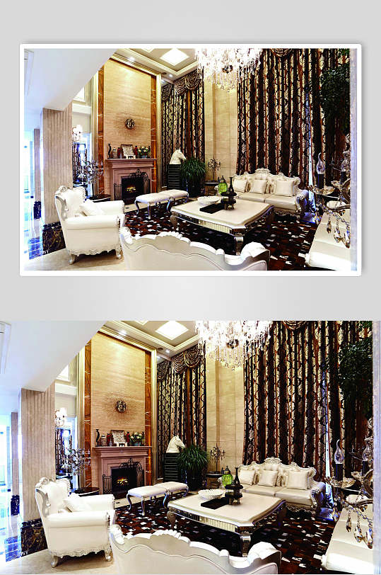 深色地毯白色沙发法式别墅样板间图片