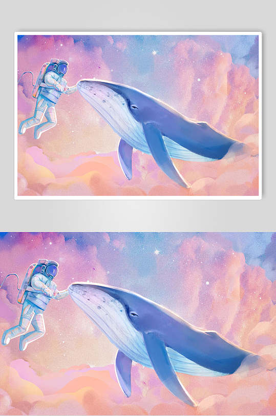 梦幻鲸鱼宇航员宇宙月球日插画