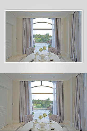 白色高端大气窗户圆桌欧式别墅图片