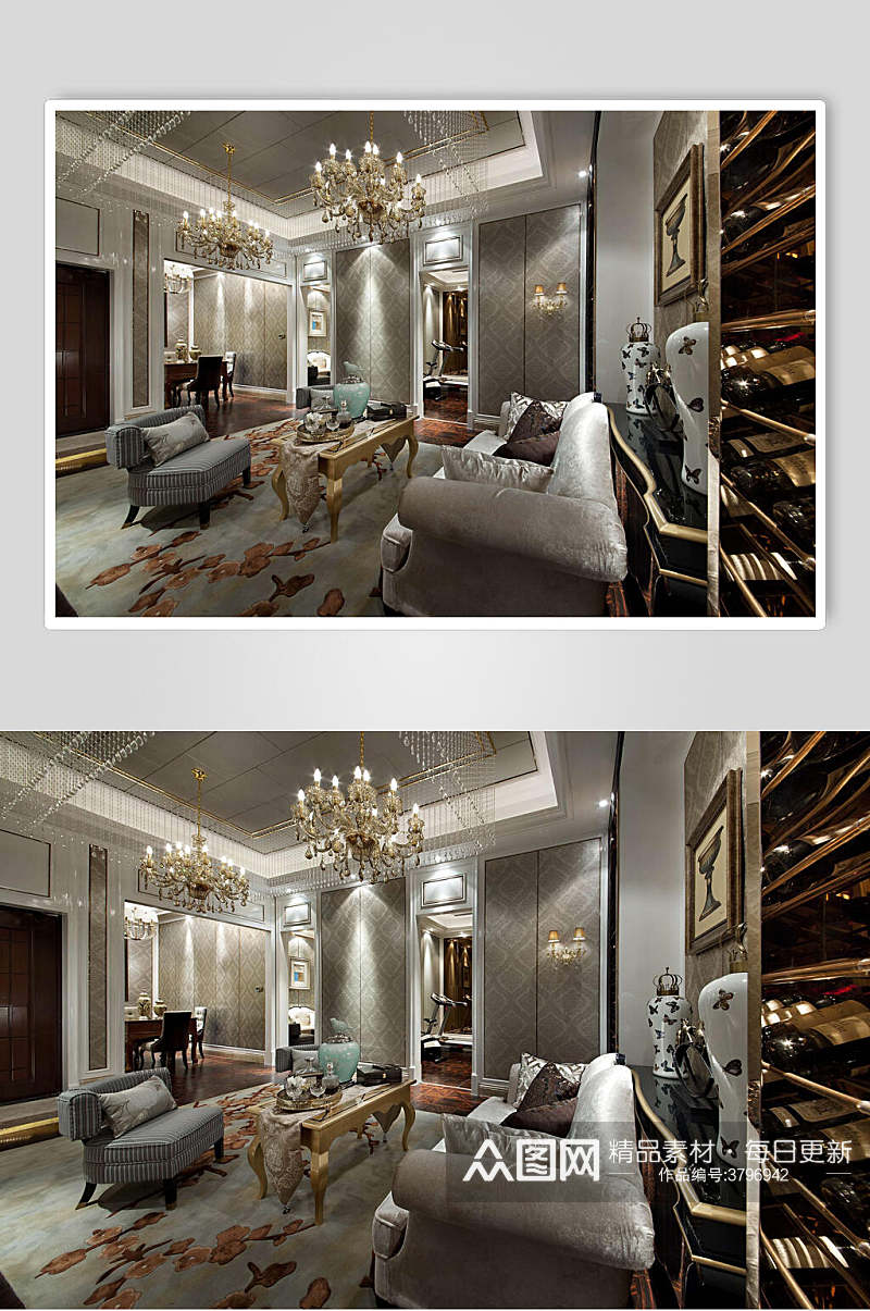 奢华客厅欧式三居室图片素材