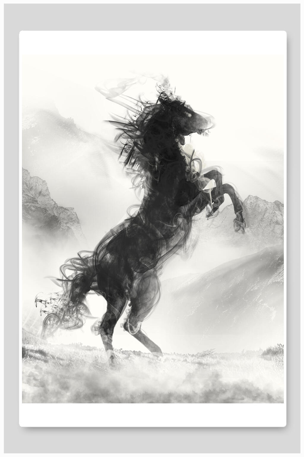 国潮水墨骏马插画素材