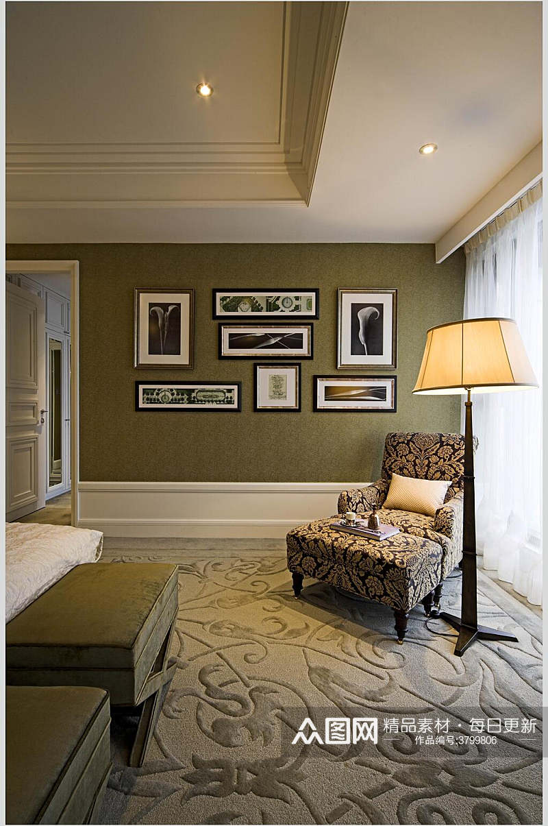 欧式豪华落地灯地毯室内家装效果图素材