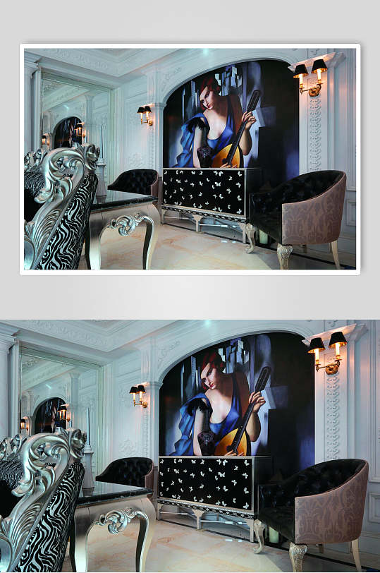 高级美女背景墙法式别墅样板间图片
