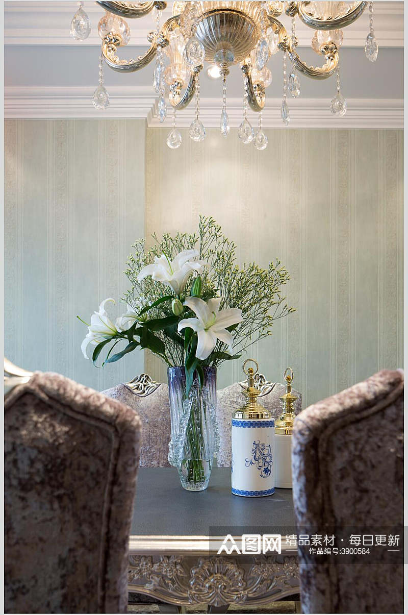 白色水晶灯玻璃花瓶法式别墅样板间图片素材