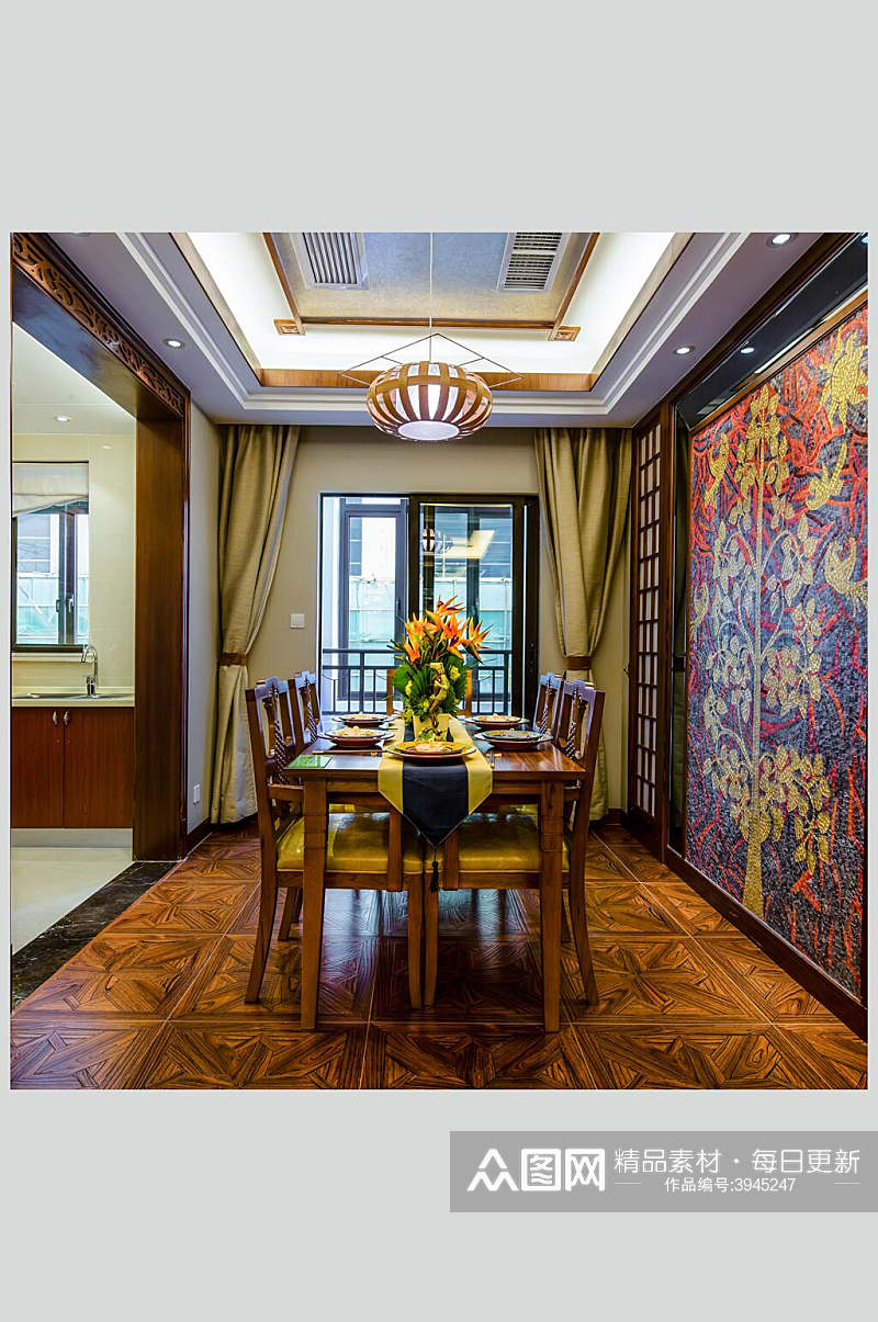 高端花朵餐桌东南亚风格样板房图片素材