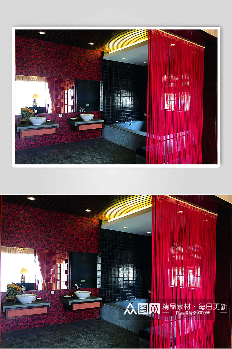 红色房间东南亚风格样板房图片素材