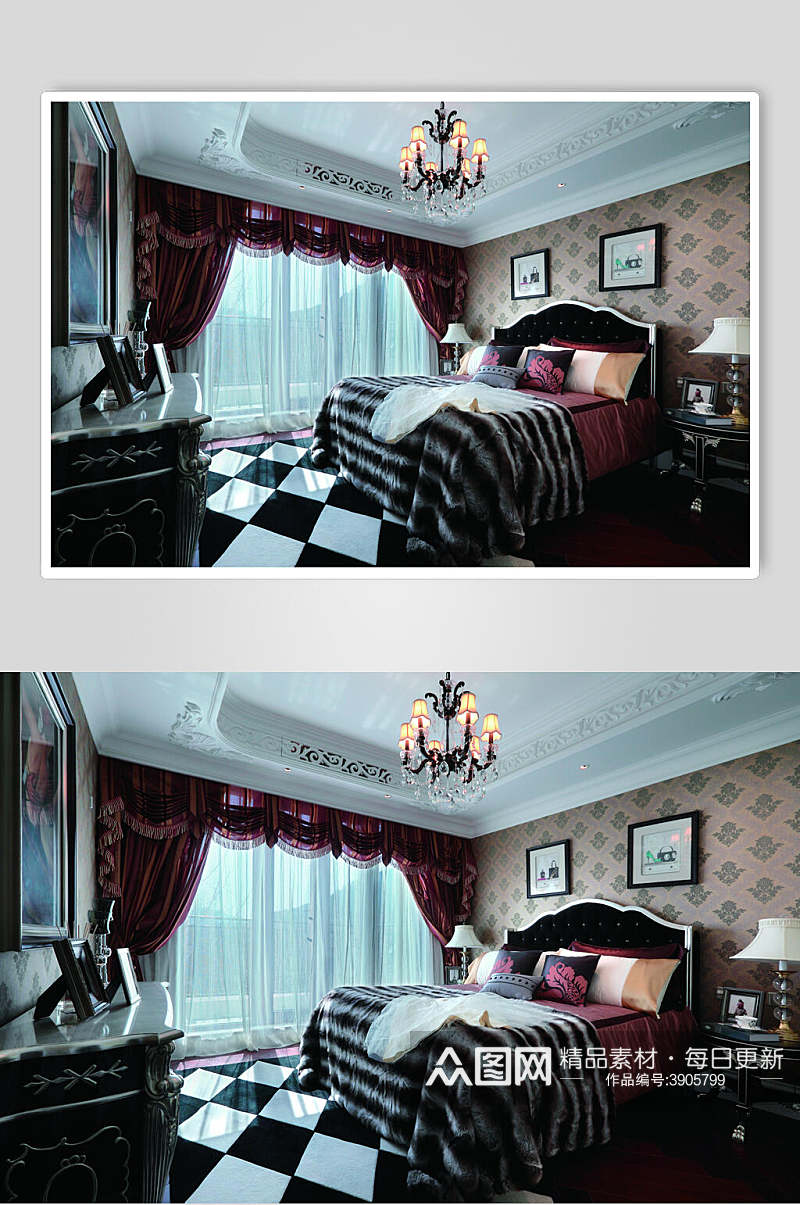 高端时尚窗帘法式别墅样板间图片素材
