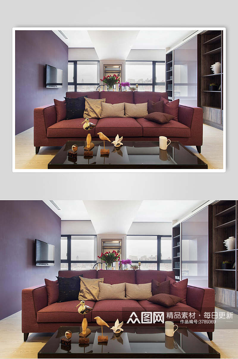 时尚现代风简约设计沙发紫色港风家装图片素材