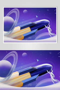 紫色大气火箭宇航员宇宙月球日插画