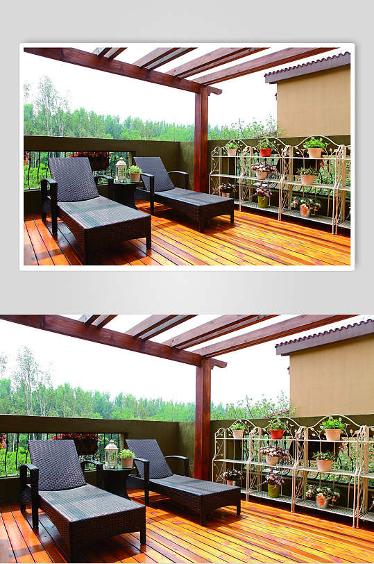 室外休闲区木地板法式别墅样板间图片