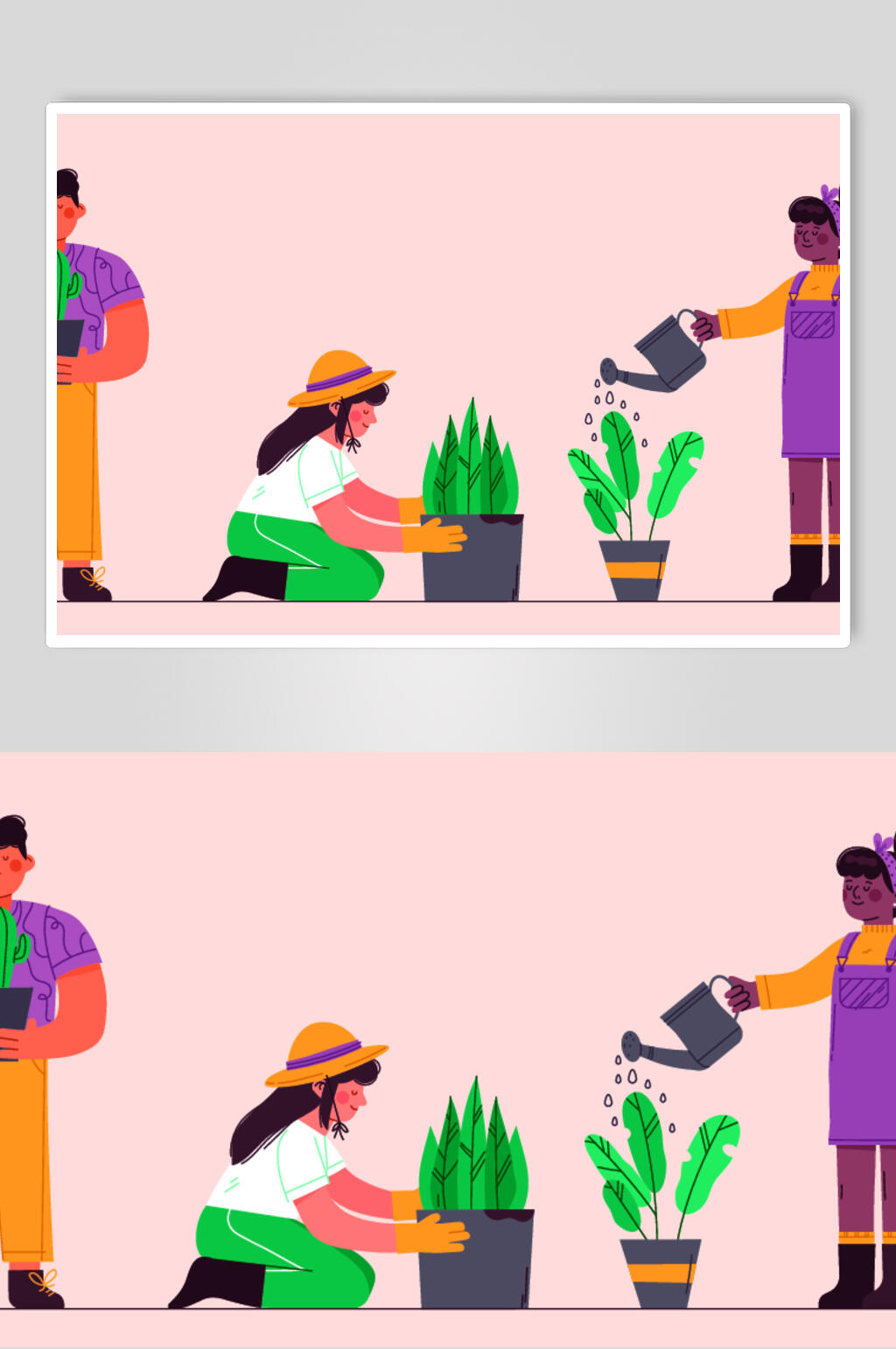 高端浇水种植盆栽插画矢量素材素材