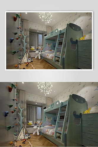 儿童卧室上下床北欧风格室内图片