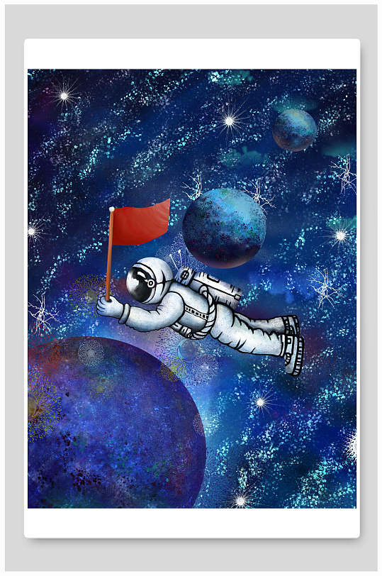 唯美创意宇航员宇宙月球日插画
