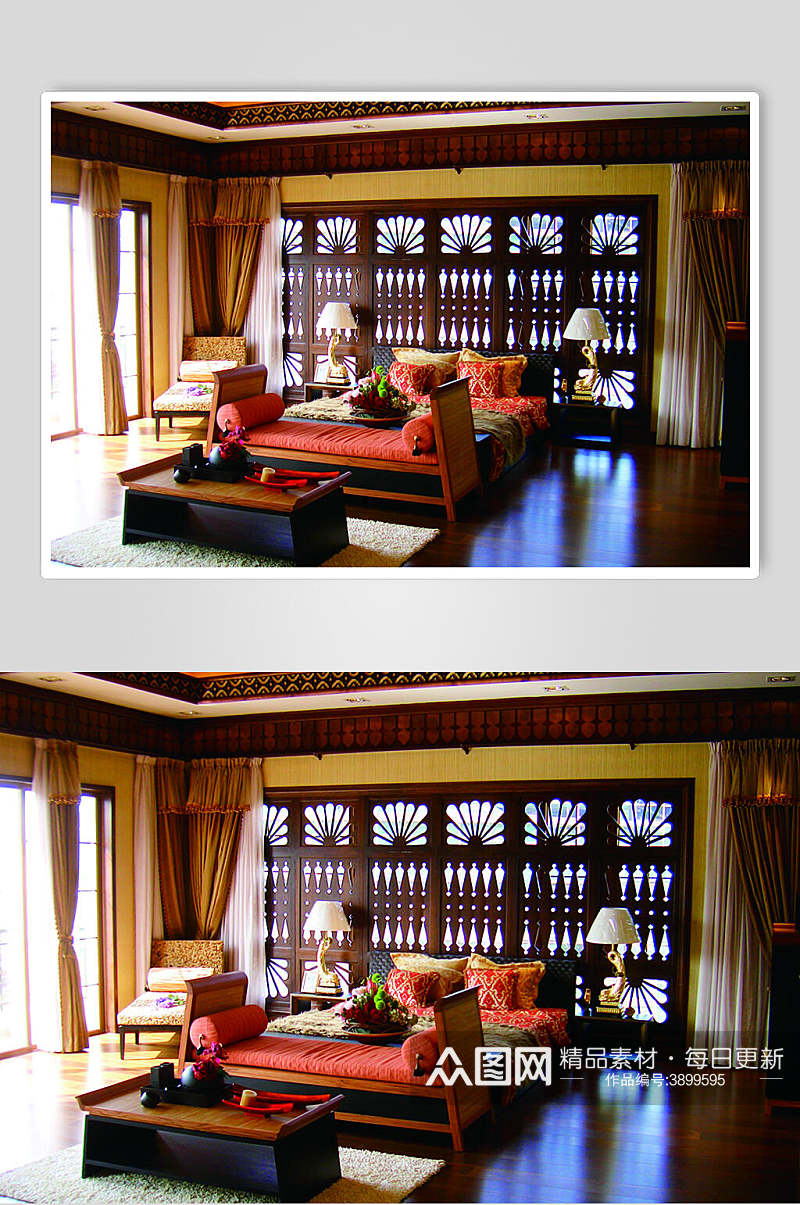 古典创意木门东南亚风格样板房图片素材