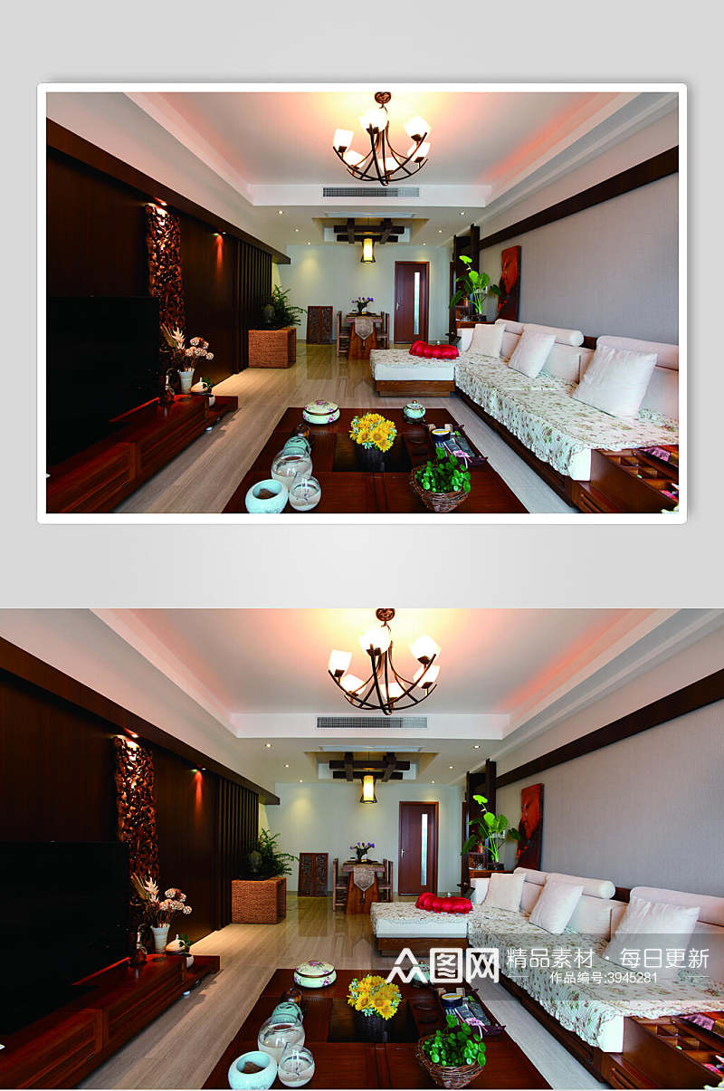 大气吊灯沙发东南亚风格样板房图片素材