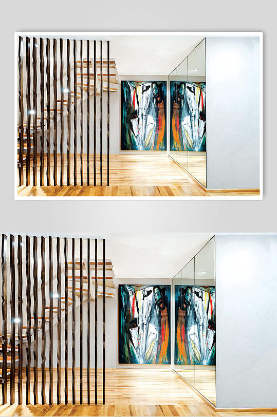 艺术画廊明艳挂画简约条格装饰家居图片