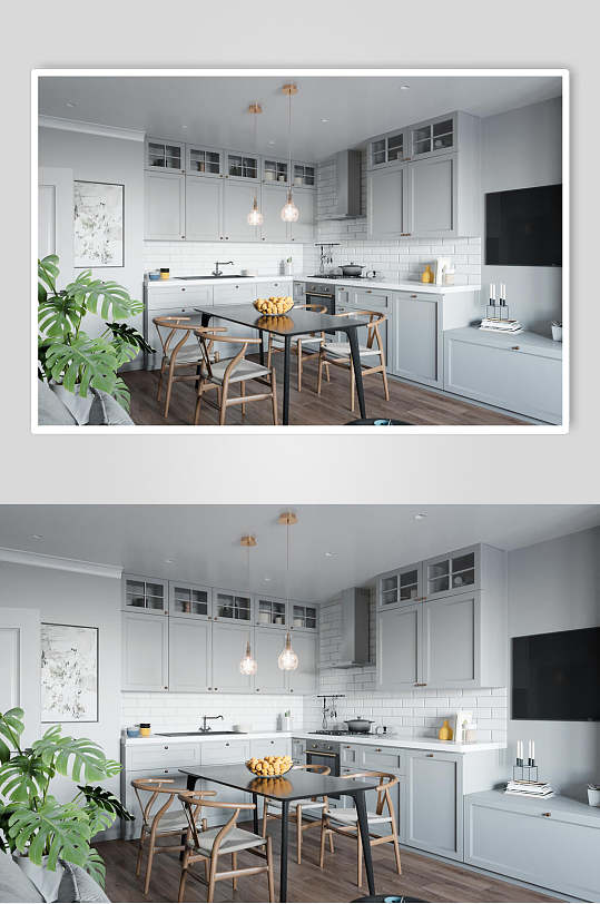 绿植桌椅厨房用具北欧风格室内图片