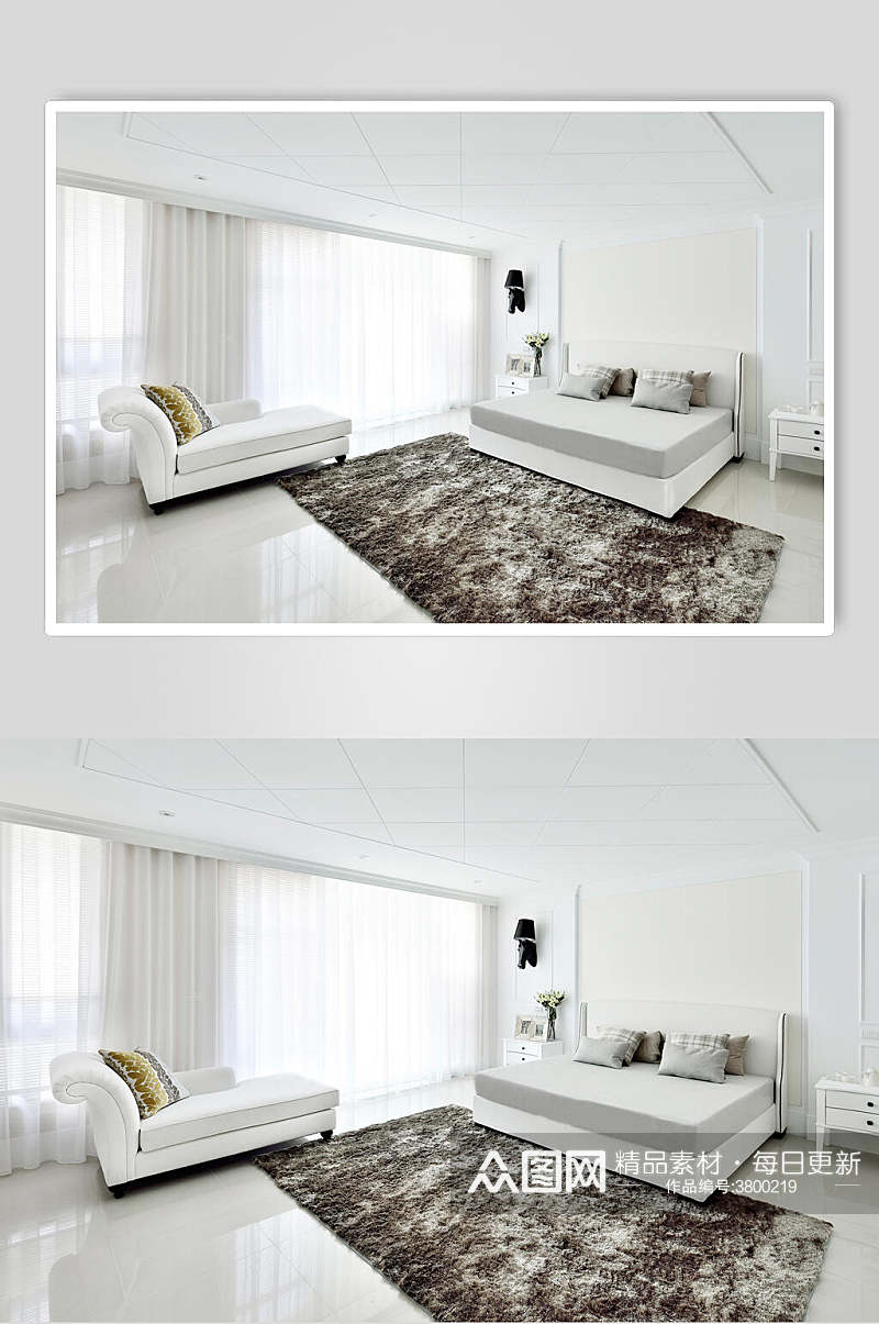 白色时尚卧室床沙发别墅图片素材