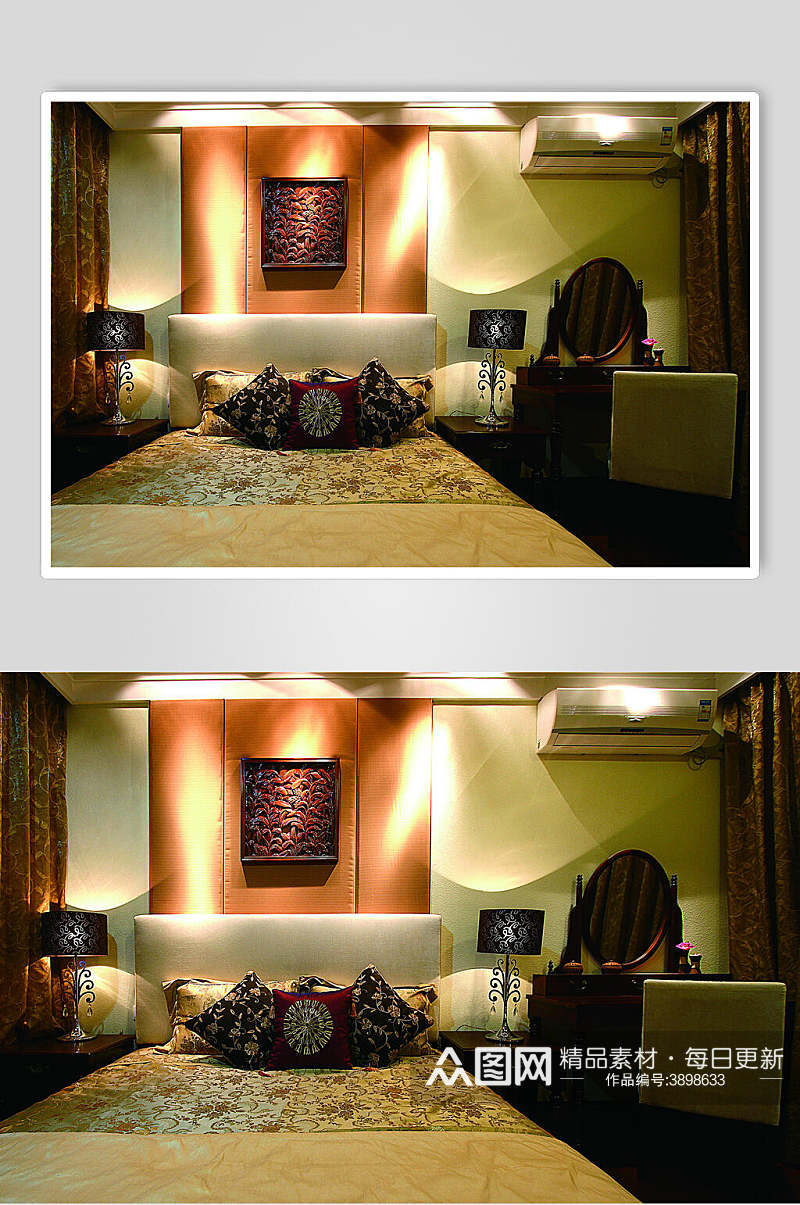 高端卧室东南亚风格样板房图片素材