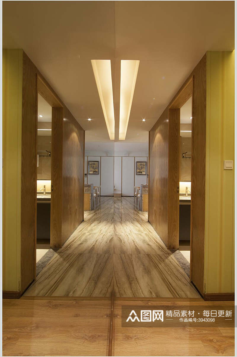 走廊长形灯温馨黄北欧风格室内图片素材