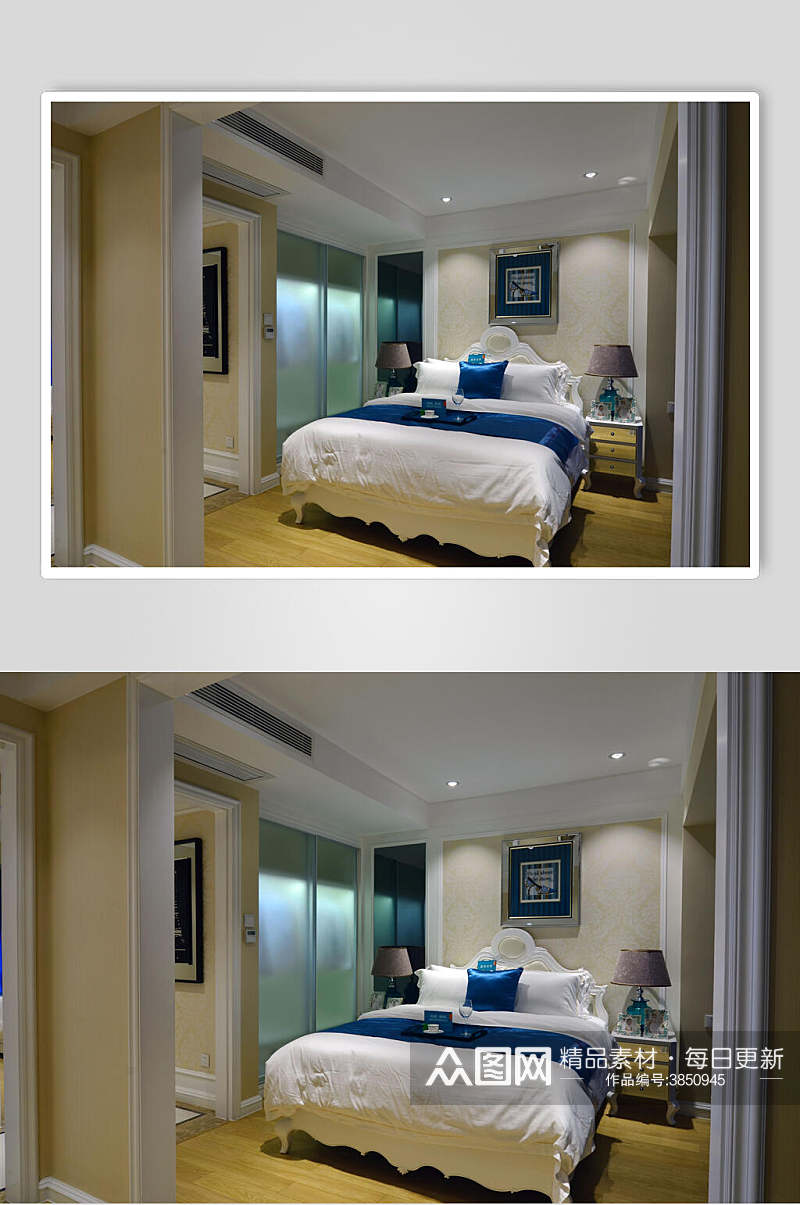 欧式白色床二居室图片素材