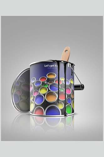 彩色简约时尚油漆涂料桶包装样机