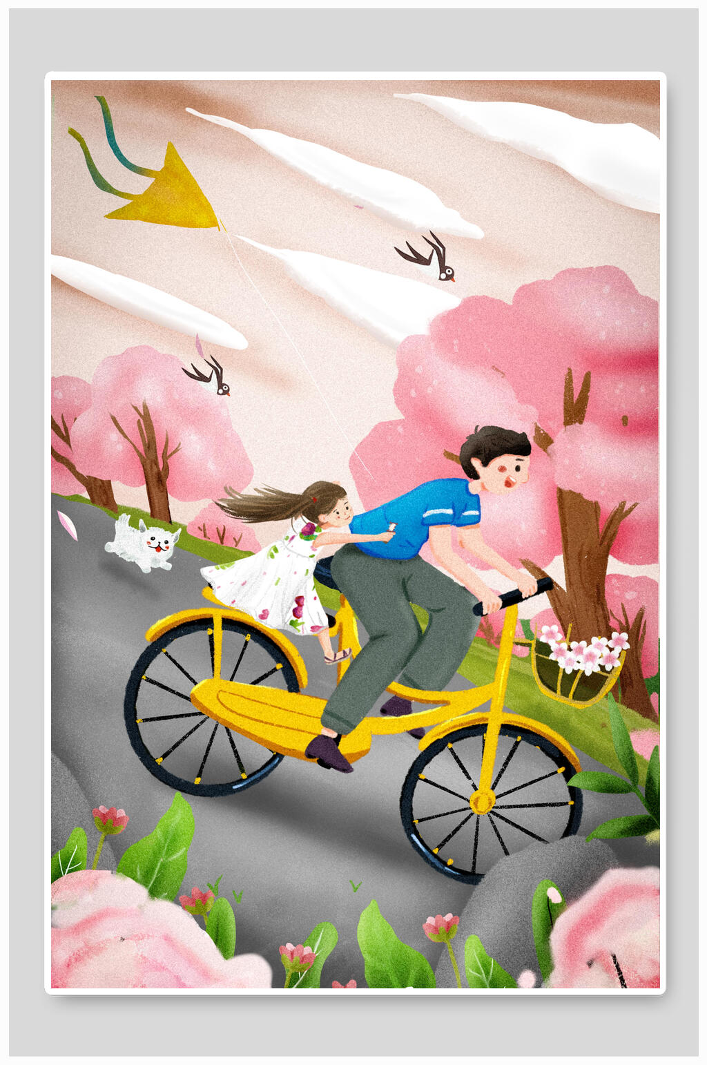 父亲节风筝骑车燕子插画素材