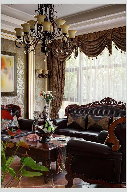 豪华美式复古大气纯色巴洛克帘头窗帘图片