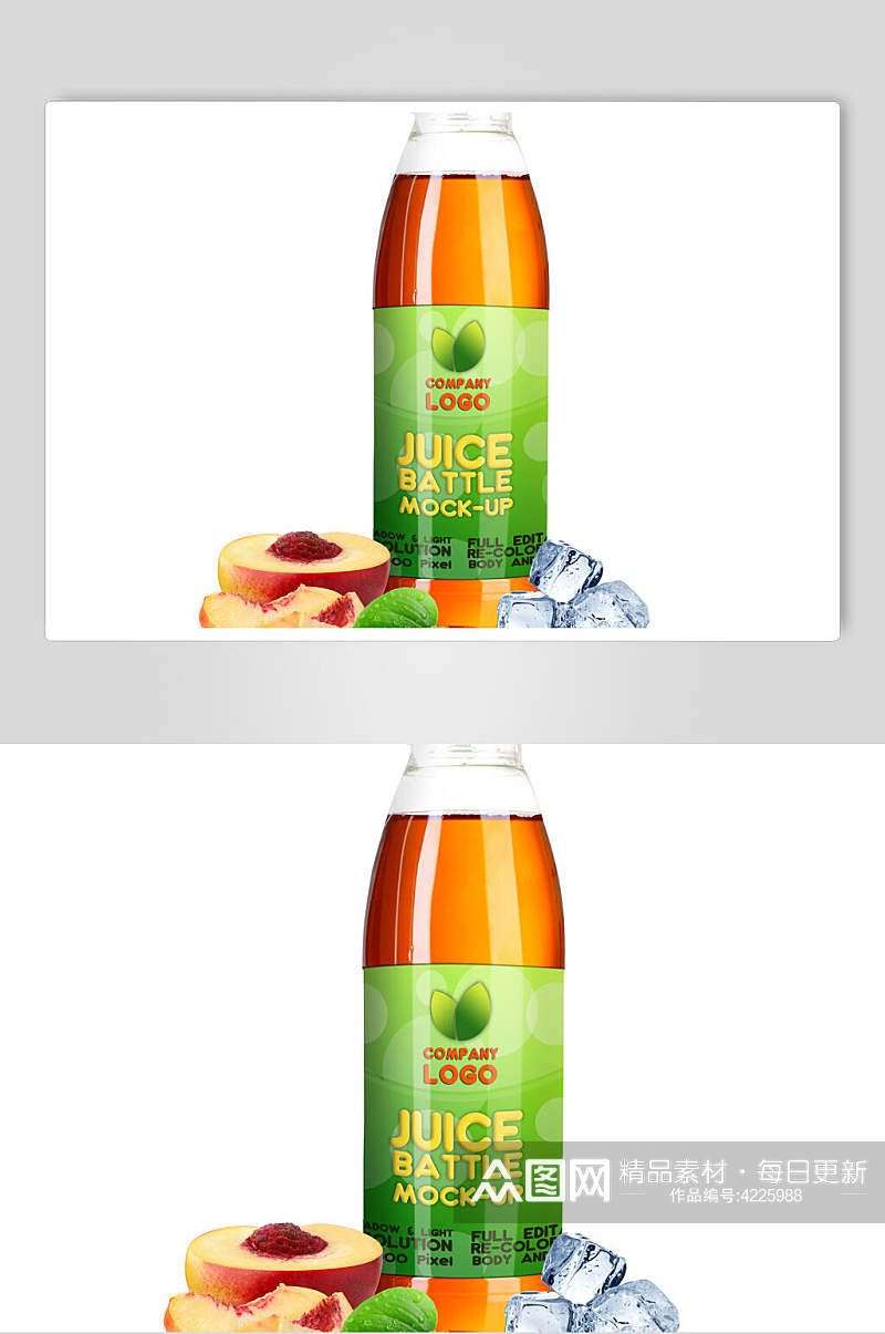 桃子叶子英文字母果汁包装样机素材