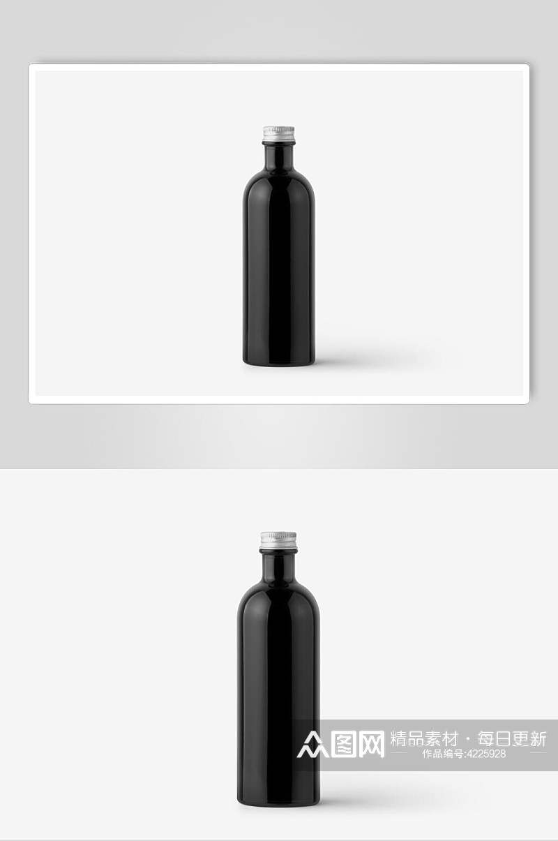 圆形盖子正视图黑白色瓶子样机素材