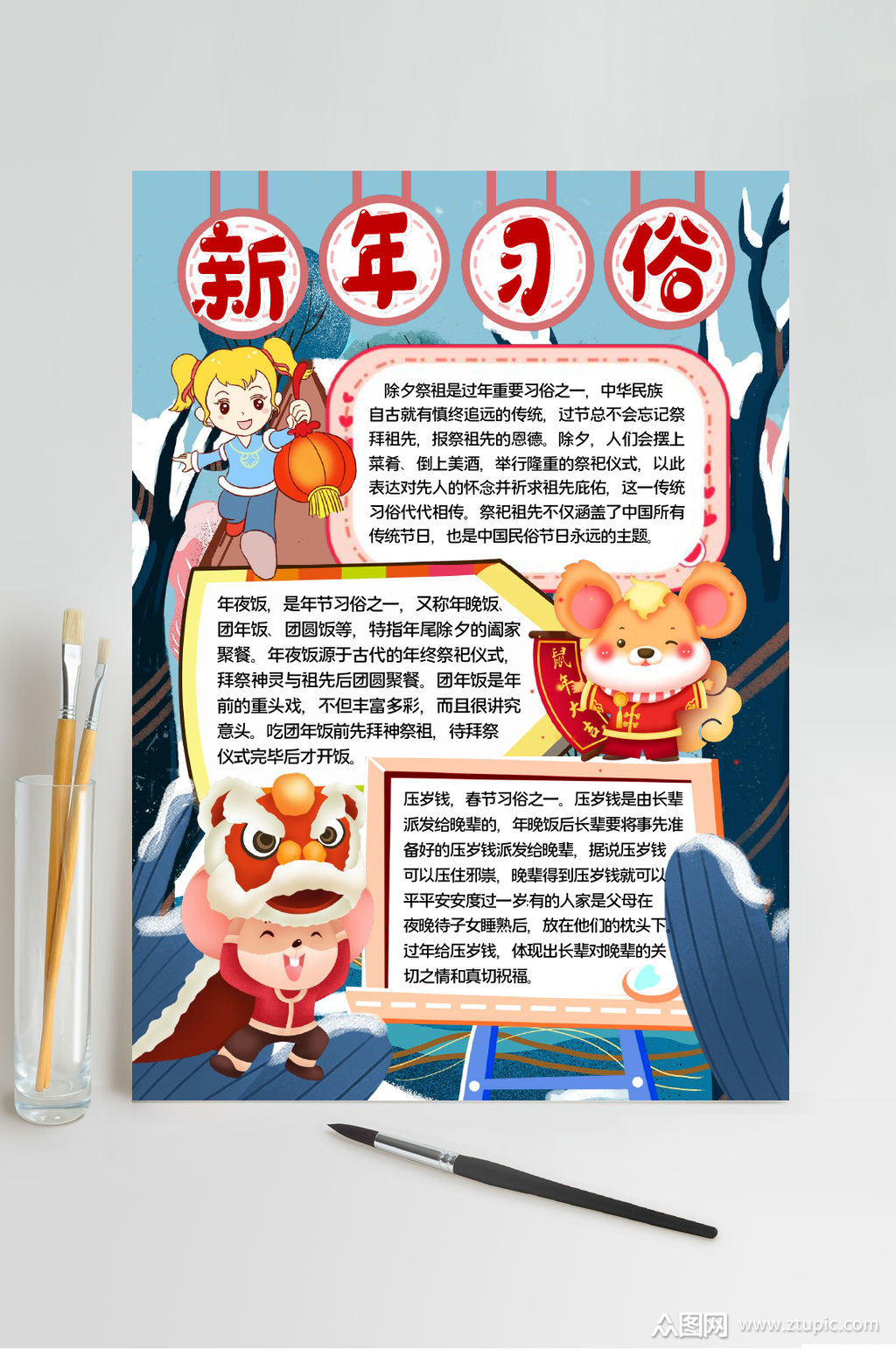春节新年习俗小报word素材