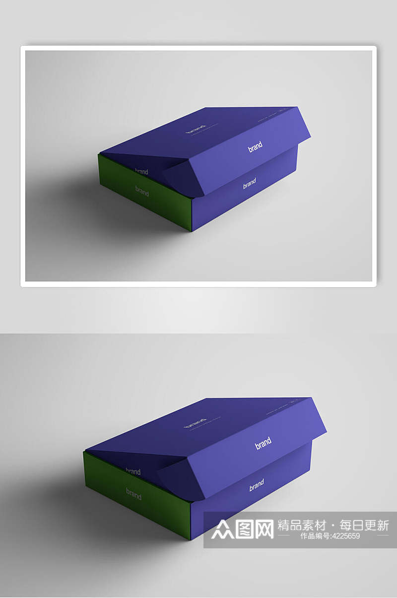长方形英文字母紫色包装盒样机素材