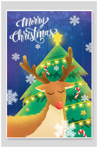 圣诞老人麋鹿圣诞树圣诞节插画