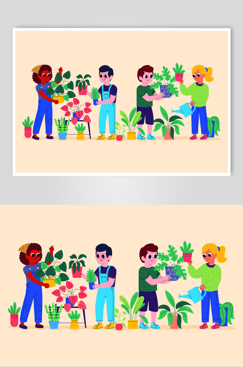 简约种植盆栽插画矢量素材素材